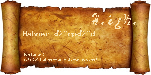 Hahner Árpád névjegykártya